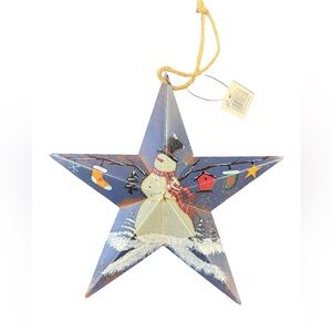 727 / Metal Christmas Snowman Star Plaque 9.5”